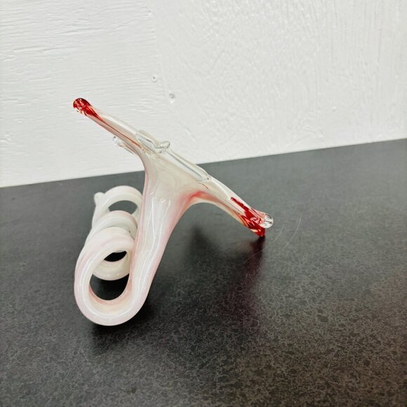 VTG MURANO Art Glass Flower Decor Art Orange & White Spiral Stem Hand blown - Picture 5 of 8